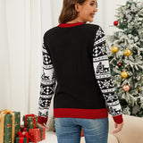 Woochic pull de Noël élan jacquard tricoté col rond contrasté   