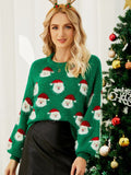 Woochic pull de Noël manches lanternes motif de tête de Père vert1 S 