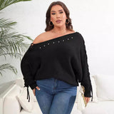 Woochic pull grande taille femme col bateau manches chauve-souris épaules dénudées