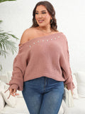 Woochic pull grande taille femme col bateau manches chauve-souris épaules dénudées