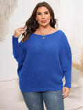 Woochic pull grande taille femme col droit épaules dénudées manches chauve-souris