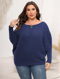 Woochic pull grande taille femme col droit épaules dénudées manches chauve-souris