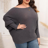 Woochic pull grande taille femme col droit épaules dénudées manches chauve-souris