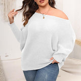 Woochic pull grande taille femme col droit épaules dénudées manches chauve-souris