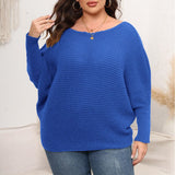 Woochic pull grande taille femme col droit épaules dénudées manches chauve-souris