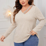 Woochic pull grande taille femme col en V, design