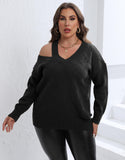 Woochic pull grande taille femme col en V épaules dénudées motif rhombique