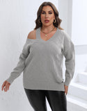 Woochic pull grande taille femme col en V épaules dénudées motif rhombique