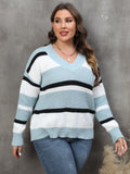 Woochic pull grande taille femme col en V larges rayures contrasté