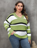 Woochic pull grande taille femme col en V larges rayures contrasté