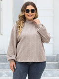 Woochic pull grande taille femme col mi-haut manches lanternes flocage côtelé