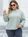 Woochic pull grande taille femme col mi-haut manches lanternes flocage côtelé