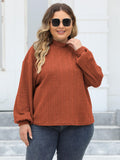 Woochic pull grande taille femme col mi-haut manches lanternes flocage côtelé