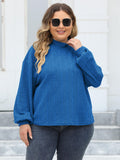 Woochic pull grande taille femme col mi-haut manches lanternes flocage côtelé