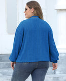 Woochic pull grande taille femme col mi-haut manches lanternes flocage côtelé