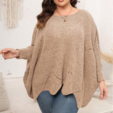 Woochic pull grande taille femme col rond en forme de cape découpé