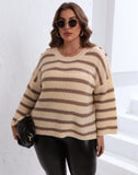 Woochic pull grande taille femme col rond rayures contrasté manches évasées