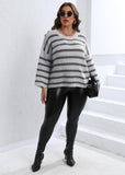 Woochic pull grande taille femme col rond rayures contrasté manches évasées