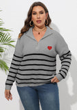 Woochic pull grande taille femme demi-col zippé motif cœur rayures