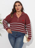 Woochic pull grande taille femme demi-col zippé motif cœur rayures