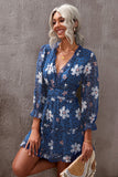 Woochic V-Neck Long Sleeve Printed A-Line Dress