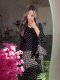 Woochic Long Sleeve V-Neck Printed Ruffle Stitching Dress