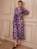 Woochic robe à manches longues col en V tulle dentelle taille haute violet 1 S 