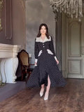 Woochic Long Sleeve V-Neck A-Line Polka Dot Lace Dress