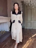 Woochic Long Sleeve V-Neck A-Line Polka Dot Lace Dress