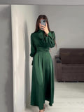 Woochic robe à manches longues col mi-haut à volants vert S 