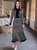 Woochic Long Sleeve Mid-High Neck Mercerized Printed Dress