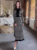 Woochic Long Sleeve Mid-High Neck Mercerized Printed Dress