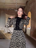 Woochic Long Sleeve Mid-High Neck Mercerized Printed Dress