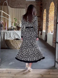 Woochic Long Sleeve Mid-High Neck Mercerized Printed Dress