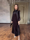 Woochic Long Sleeve Mid-High Neck Pleated Ruffle Dress