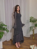 Woochic Polka Dot Print Round Neck Long Sleeve Dress