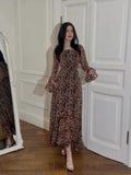 Woochic Leopard Print Crew Neck Long Sleeve Dress