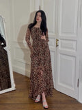 Woochic Leopard Print Crew Neck Long Sleeve Dress