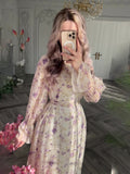 Woochic long sleeve printed tulle hem dress