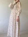 Woochic Floral Pattern Long Sleeve Dress Mid-High Neck Embroidery Fitted Dress