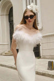 Woochic robe à plumes bustier col en V fendue taille haute blanc XS 