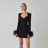 Woochic robe à plumes col carré taille haute noir XS 