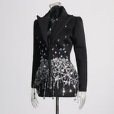 Woochic robe blazer col en V cintrée strass, design   