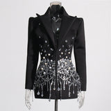 Woochic robe blazer col en V cintrée strass, design   