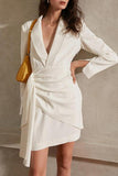 Woochic robe blazer col en V profonde taille haute couture blanc XS 