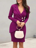 Woochic robe blazer moulant col en V irrégulière violet S 