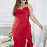 Woochic cocktail dress with straps, V-neck, backless, plus size, evening