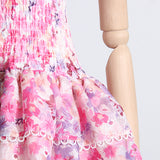 Woochic Floral Lace Print Strapless Ruffle Cocktail Dress