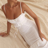 Woochic V-Neck Crochet High Waist Strappy Cocktail Dress