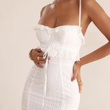 Woochic V-Neck Crochet High Waist Strappy Cocktail Dress